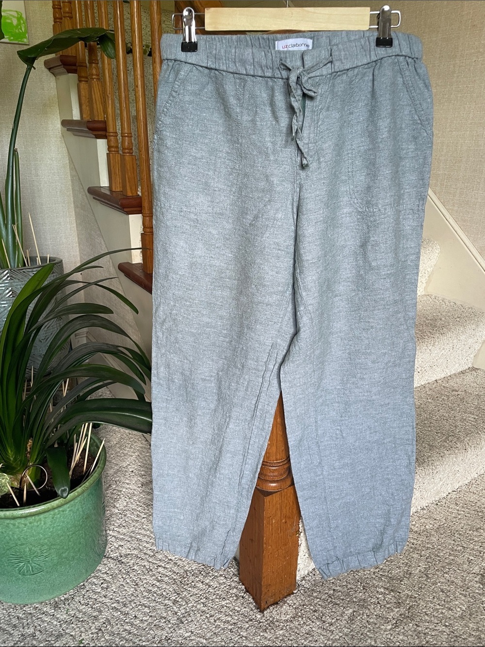 Liz Claiborne Linen Casual Pale Green Drawstring Pants